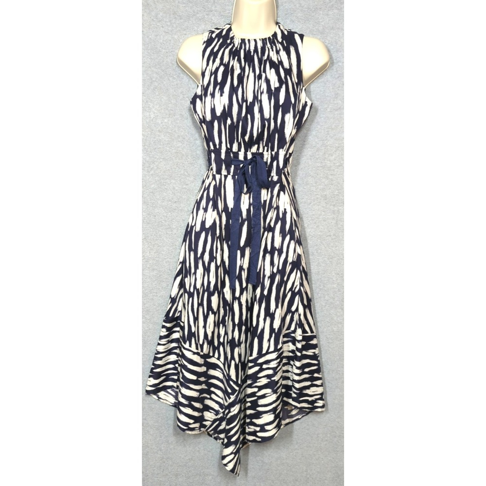 Vtg Donna Morgan Midi Maxi Dress 2 Shark Bite Hem Geometric Stripes Prairie Chic